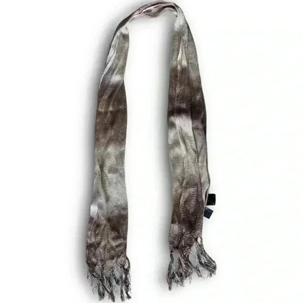 Y2K Scarf Ombré Stripe Beige Knit Metallic Fringe Boho Chic Coquette Cottagecore